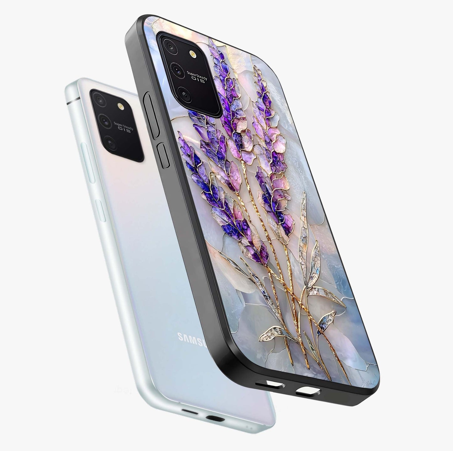Lavender Dream Glow Glass Case displayed in angled mockup highlighting dreamy purple glow design with soft artistic style.