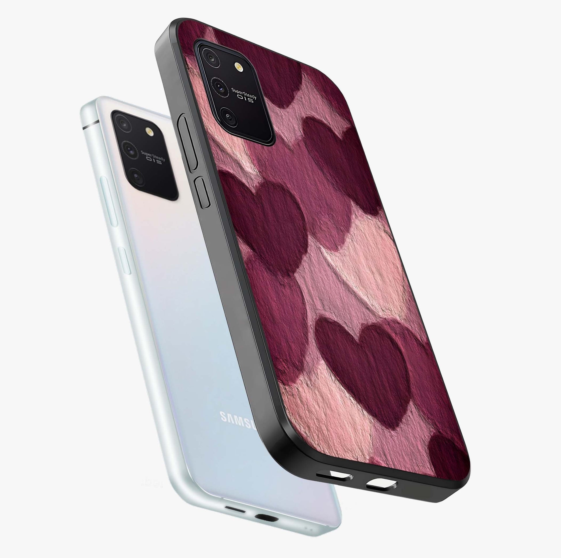 Layered Paper Hearts Glass Case displayed in angled mockup highlighting creative paper craft heart design with romantic aesthetic.