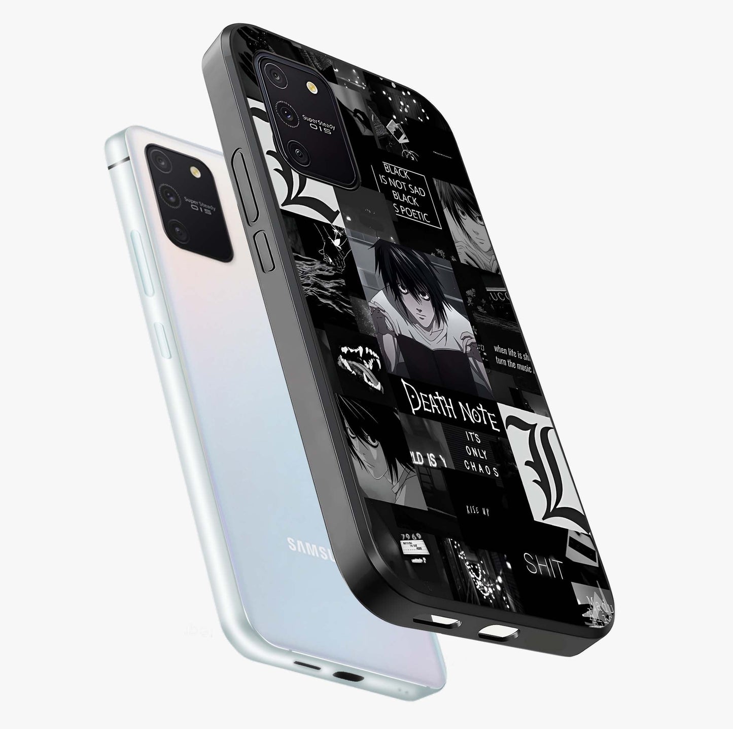 Midnight Chaos Mind Glass Case displayed in angled mockup highlighting chaotic artistic design with dramatic midnight aesthetic.