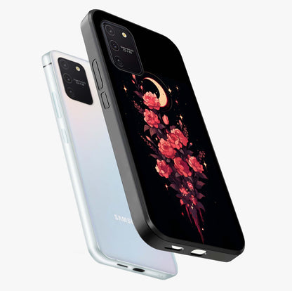 Moonlit Floral Elegance Glass Case displayed in angled mockup highlighting graceful flower design with soft moonlight aesthetic.