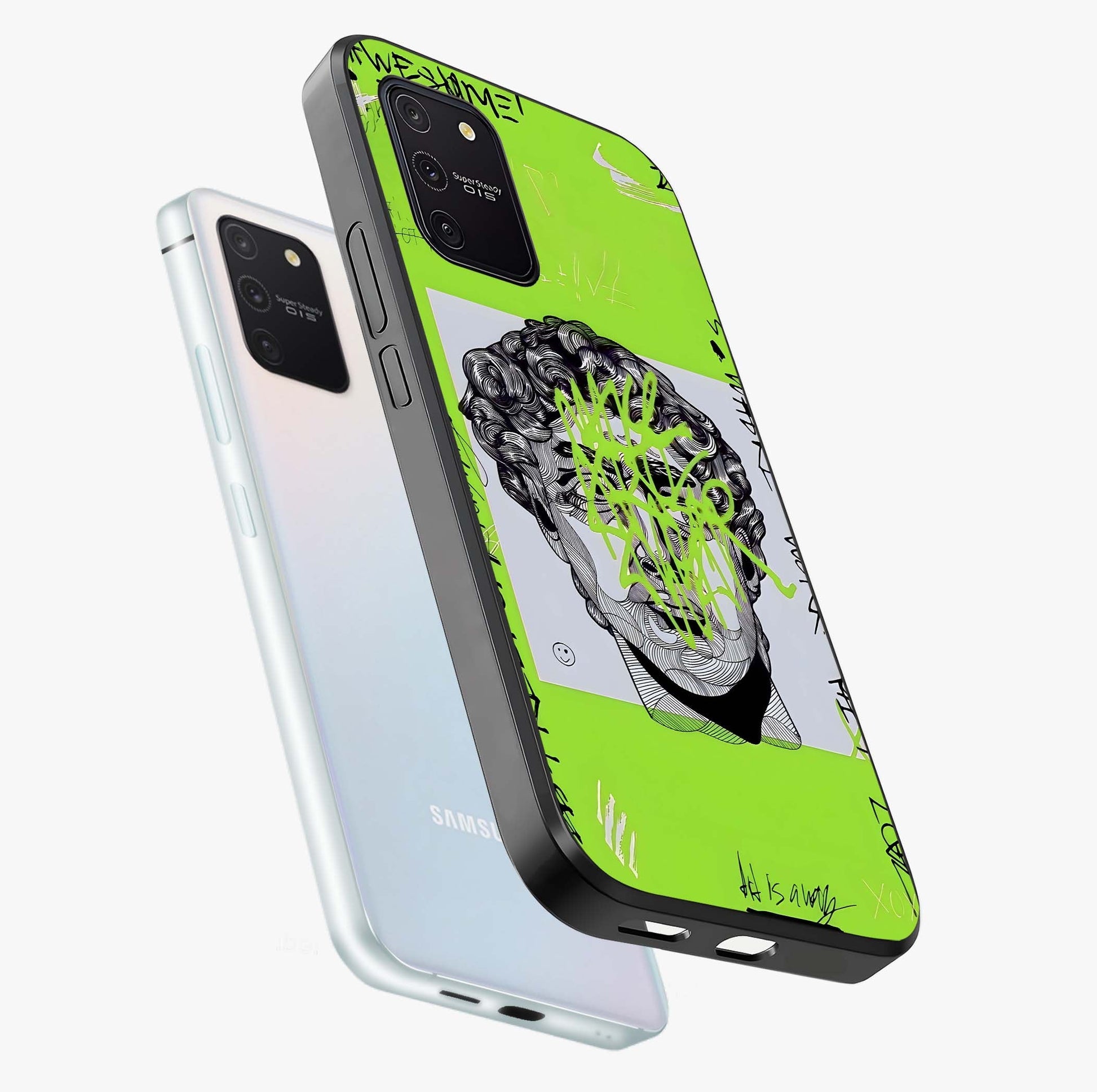Neo Graffiti Rebellion Glass Case displayed in angled mockup highlighting urban street art design with rebellious aesthetic.