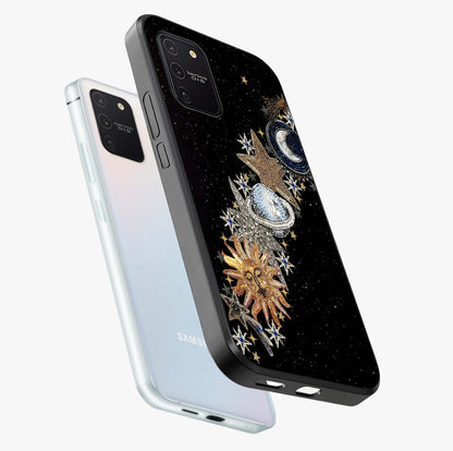 Pearls Universe Object Glass Case displayed in angled mockup highlighting celestial pearl design with dreamy aesthetic.