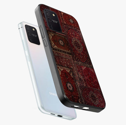 Persian Velvet Tale Glass Case displayed in angled mockup highlighting ornate textile inspired design with royal aesthetic.