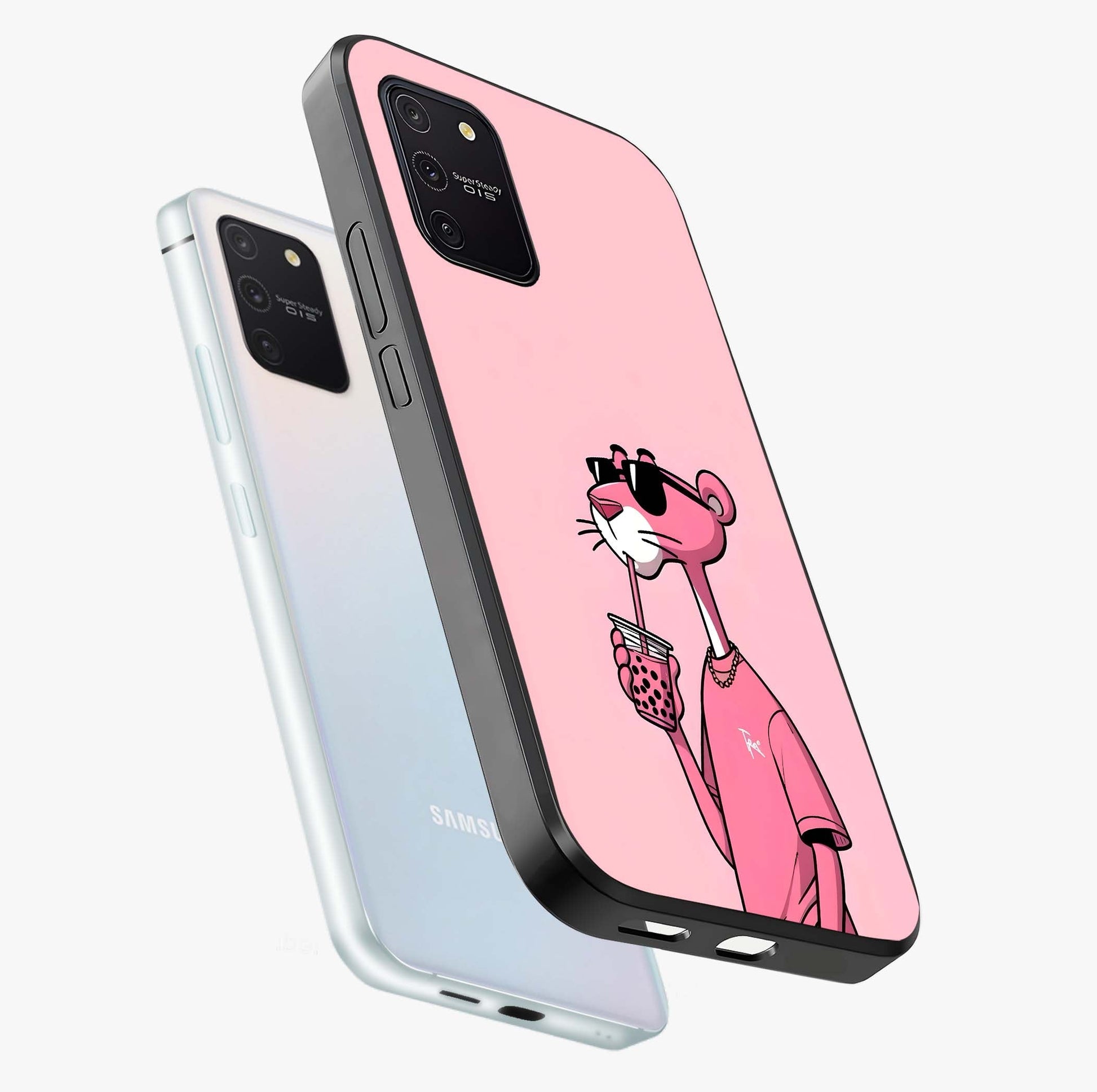 Pink Panther Glass Case displayed in angled mockup highlighting playful cartoon character design with vibrant pink aesthetic.