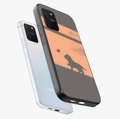 Puppy Shadow Art Glass Case displayed in angled mockup highlighting playful dog illustration with artistic shadow aesthetic.