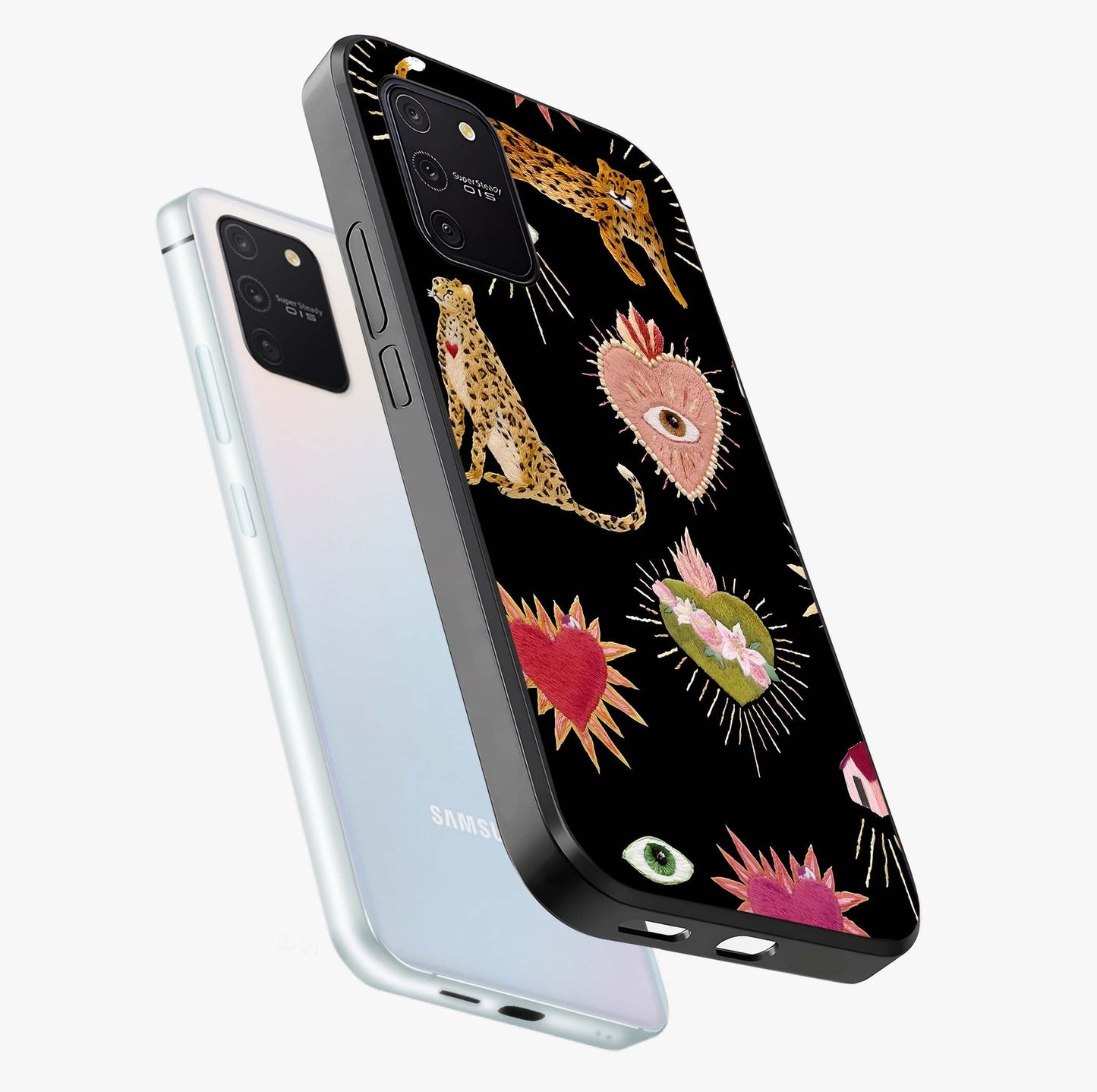 Sacred Jungle Heart Glass Case displayed in angled mockup highlighting lush tropical design with natural aesthetic style.