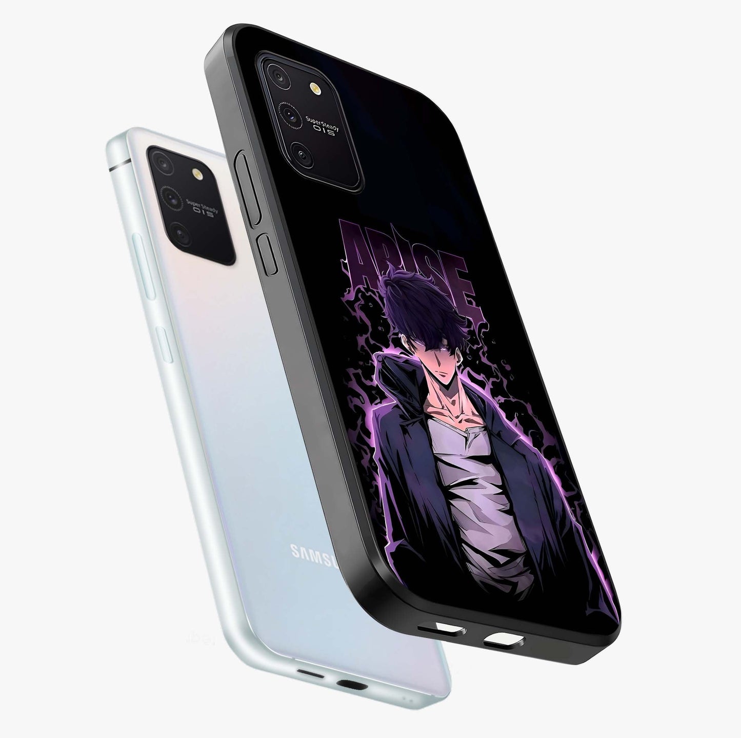 Shadow Monarch Awakening Glass Case displayed in angled mockup highlighting dramatic shadow warrior design with fantasy aesthetic.