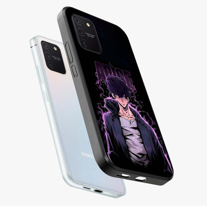 Shadow Monarch Awakening Glass Case displayed in angled mockup highlighting dramatic shadow warrior design with fantasy aesthetic.
