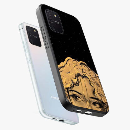 Shri Krishna Art Glass Case displayed in angled mockup highlighting spiritual Krishna illustration with divine aesthetic.