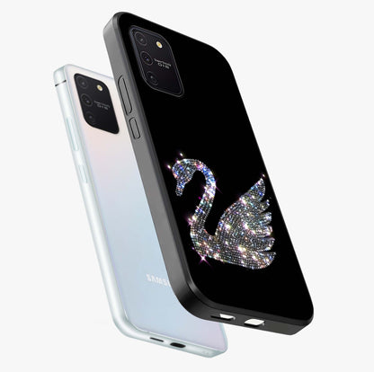 Starlit Swan Grace Glass Case displayed in angled mockup highlighting elegant swan illustration with dreamy celestial aesthetic.