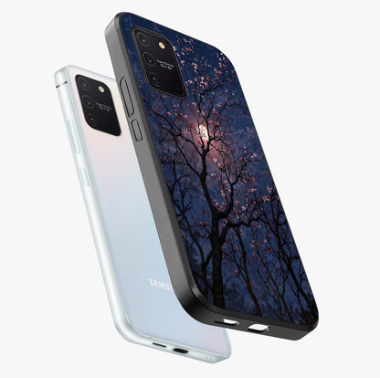 Twilight Sakura Serenade Glass Case displayed in angled mockup highlighting delicate sakura flower design with dreamy aesthetic.