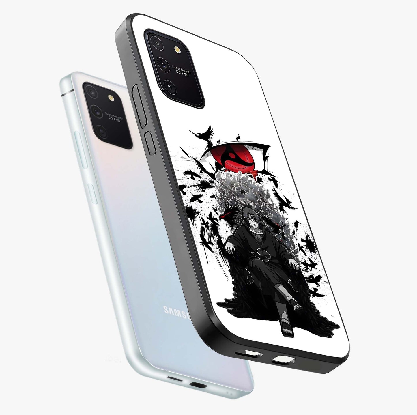 Uchiha Shadow Throne Glass Case displayed in angled mockup highlighting glowing aquatic design with celestial aesthetic.