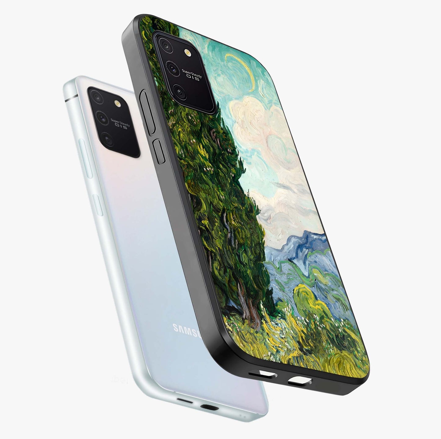 Van Gogh Vintage Art Glass Case displayed in angled mockup highlighting textured brushstroke design with classic aesthetic.