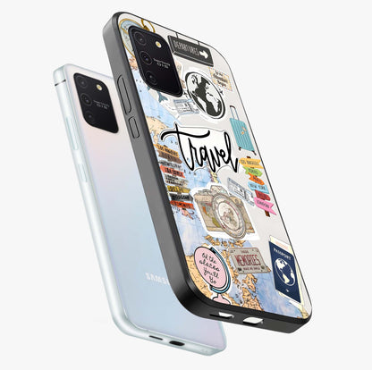 Wanderlust Journal Glass Case displayed in angled mockup highlighting adventure themed design with aesthetic travel vibe.