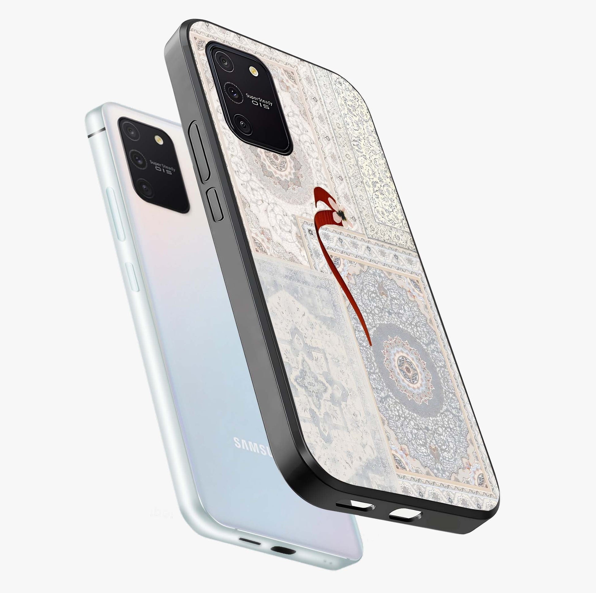 White Aesthetic Bow Glass Case displayed in angled mockup highlighting clean bow design with soft aesthetic style.