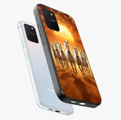 Wild Sunset Majesty Glass Case displayed in angled mockup highlighting vibrant sunset sky design with scenic aesthetic.