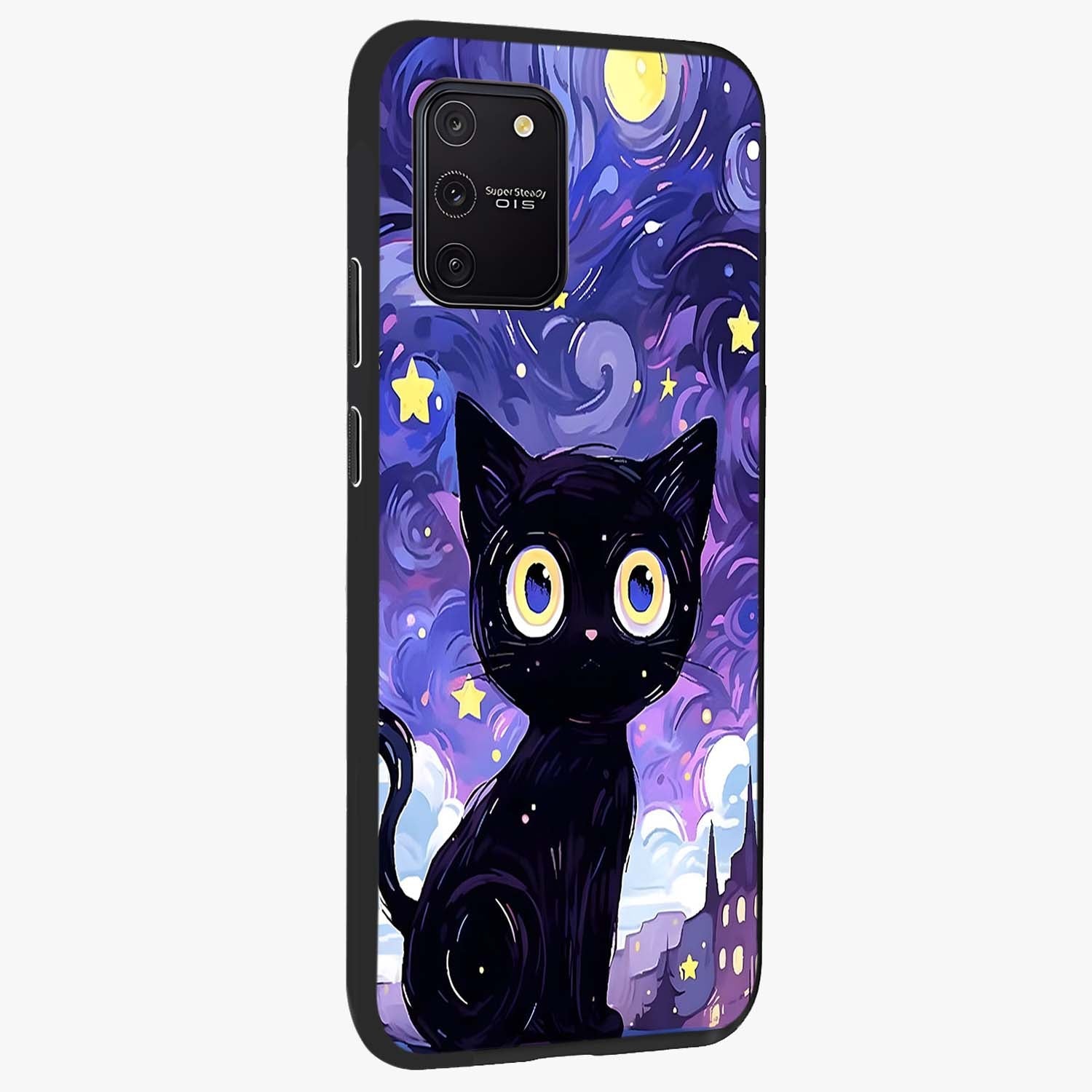 Abstract Cat Art Glass Case upright view showcasing creative feline illustration and aesthetic artistic style.