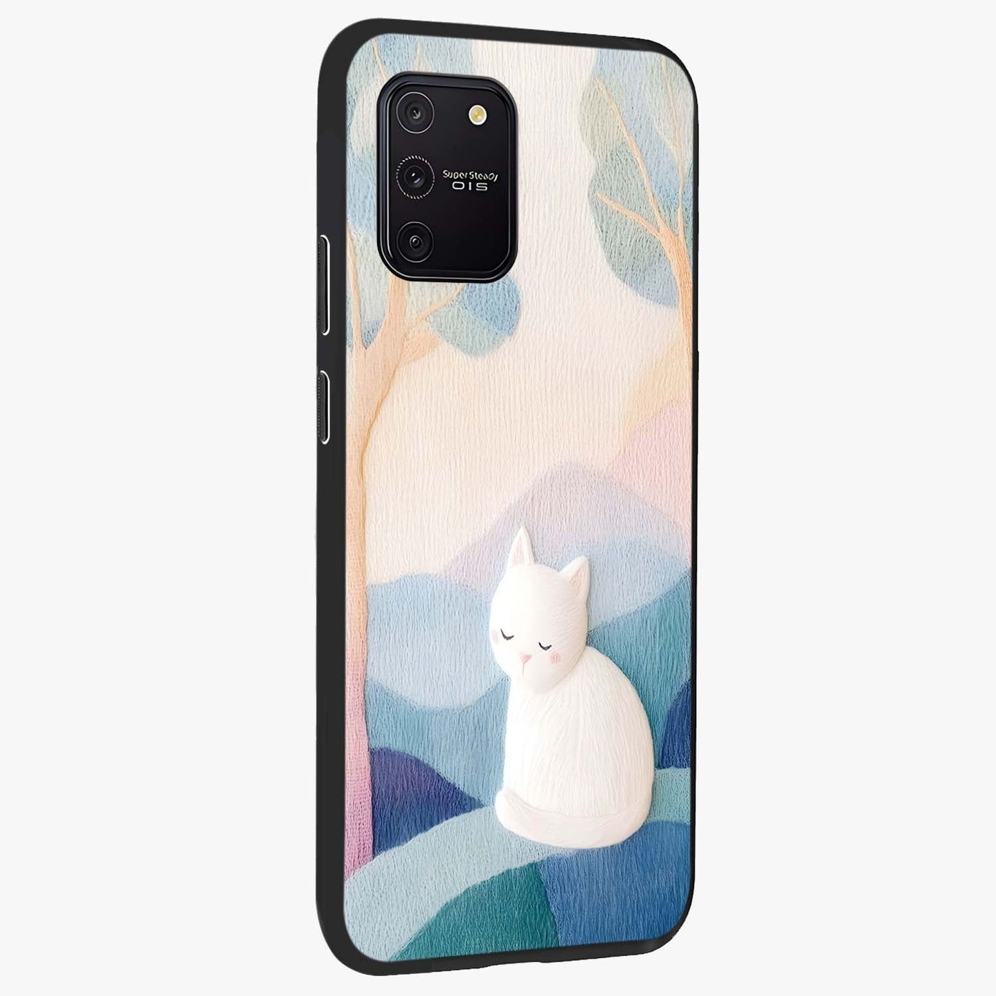 Cotton Dream Cat Glass Case upright view showcasing charming cat artwork with cozy dreamy theme.