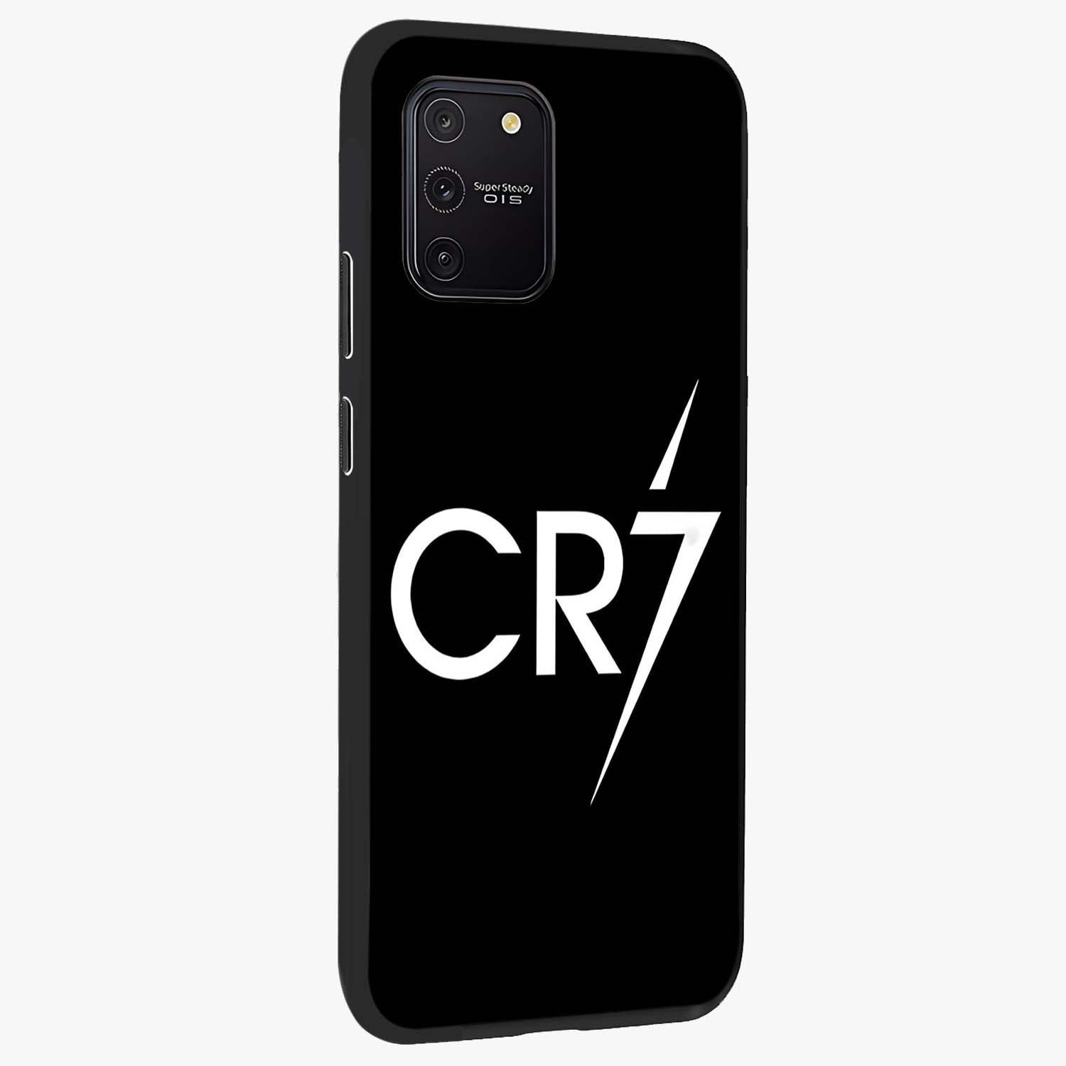 Cr7 Elite Strike Glass Case upright view showcasing energetic football inspired design with modern sports aesthetic.