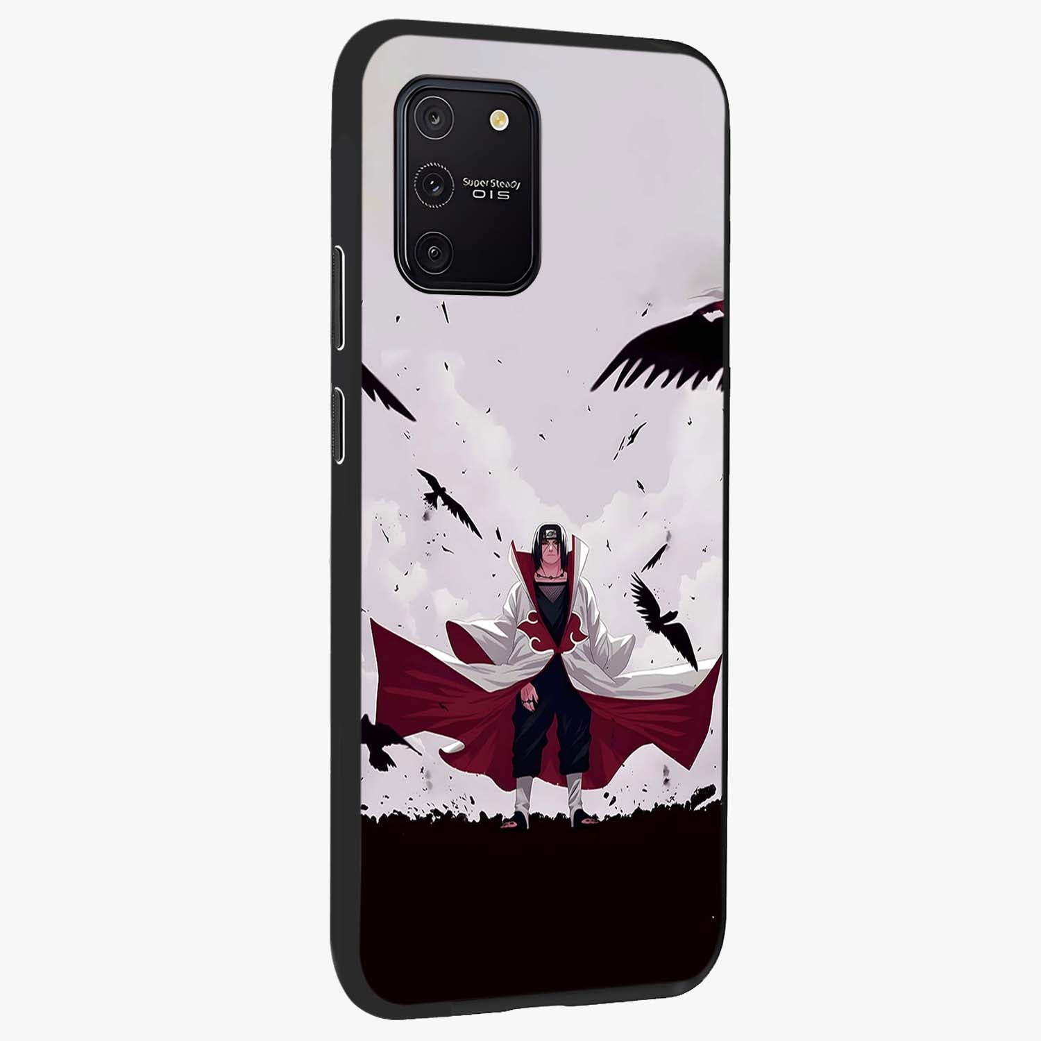 Crimson Crow Ascension Glass Case upright view showcasing dramatic crow artwork with bold gothic theme.