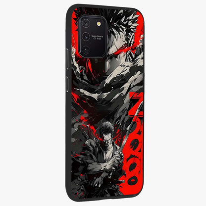 Demon Sword Resolve Glass Case upright view showcasing dramatic warrior artwork with intense battle theme.
