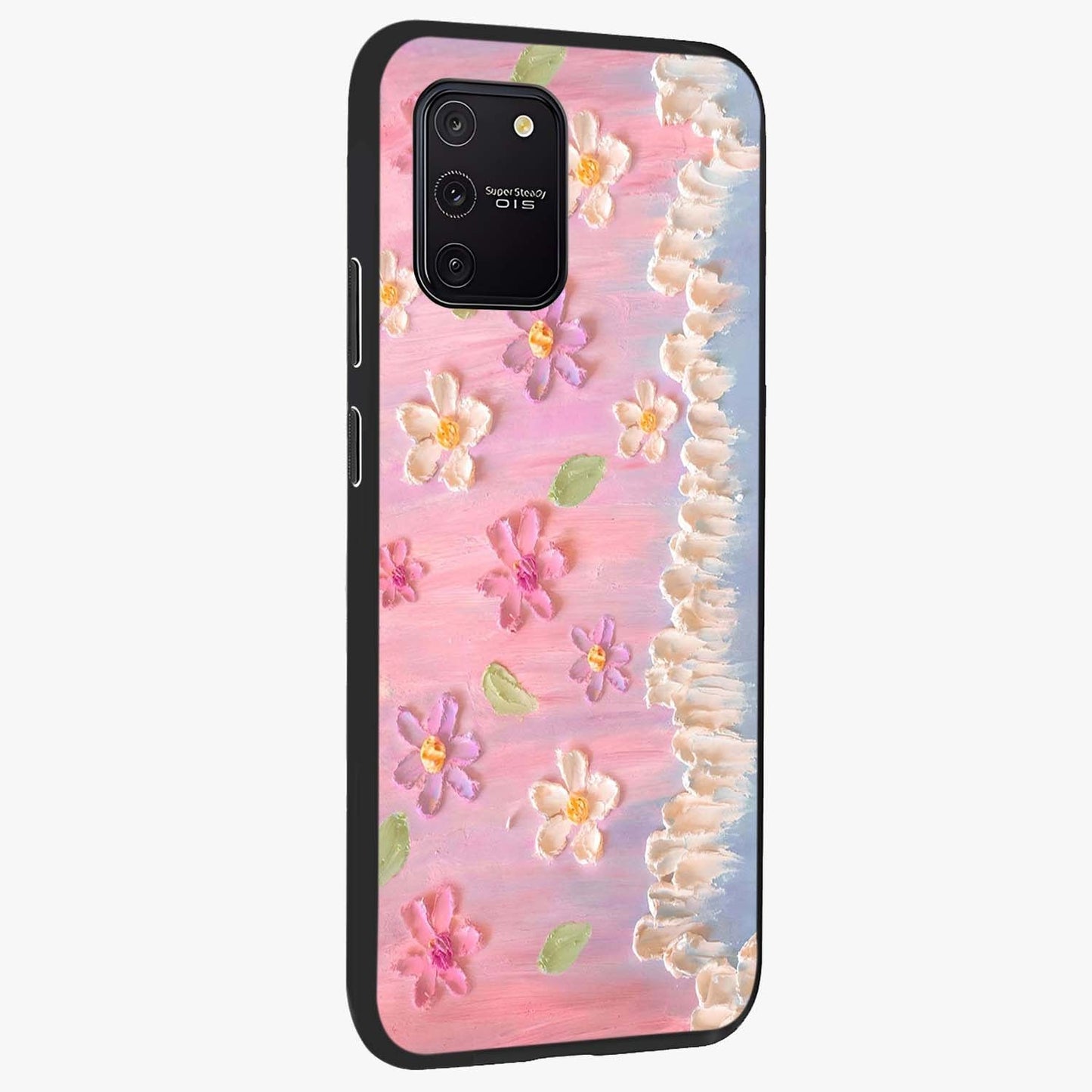 Dreamy Painted Garden Glass Case upright view showcasing vibrant floral garden artwork with artistic nature theme.