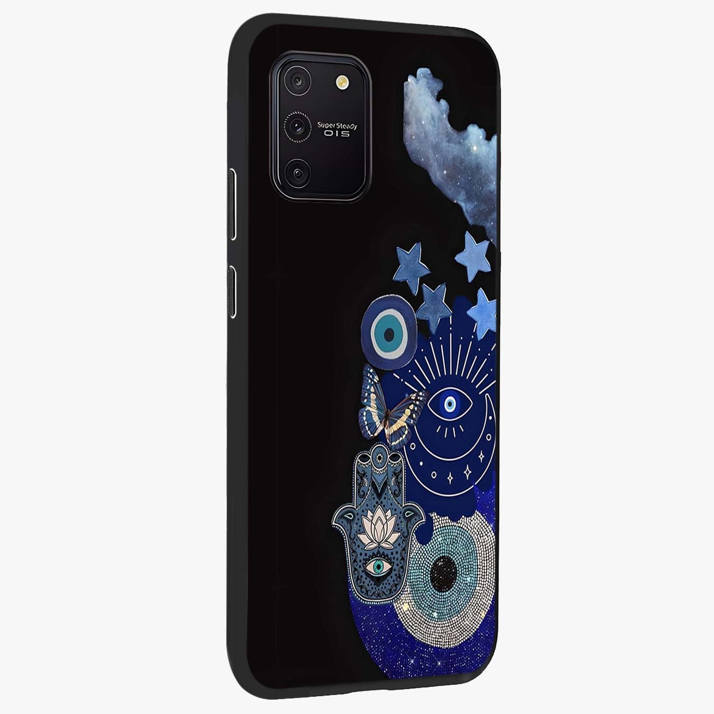 Galactic Charm Cluster Glass Case upright view showcasing glowing cosmic charm artwork with magical celestial style.