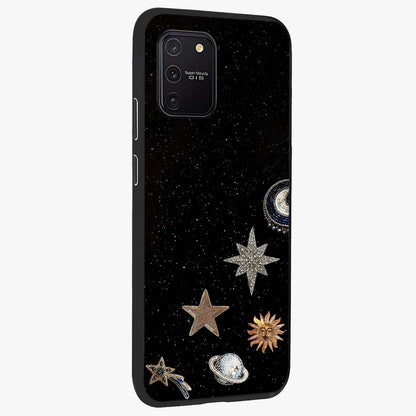 Galactic Charm Glow Glass Case upright view showcasing glowing cosmic charm artwork with magical celestial style.