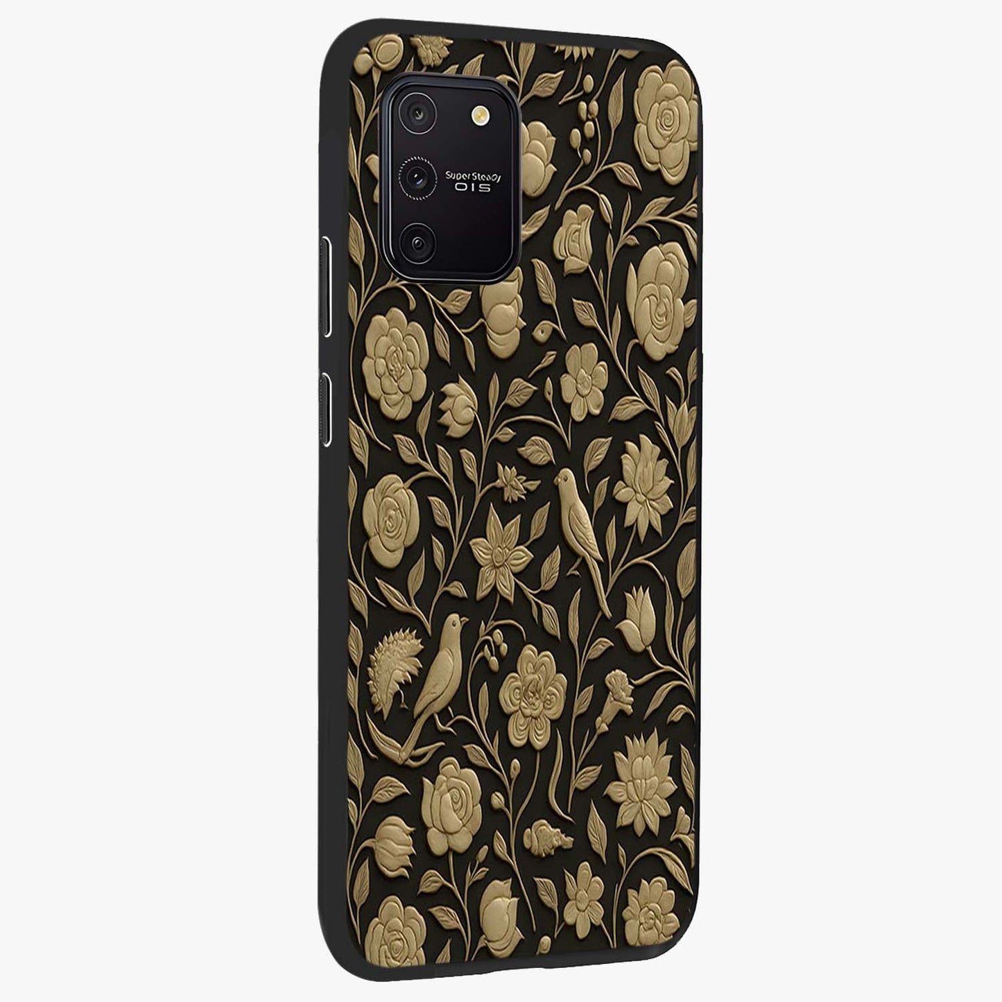 Golden Evil Eye Mandala Glass Case upright view showcasing decorative evil eye mandala artwork with spiritual aesthetic style.