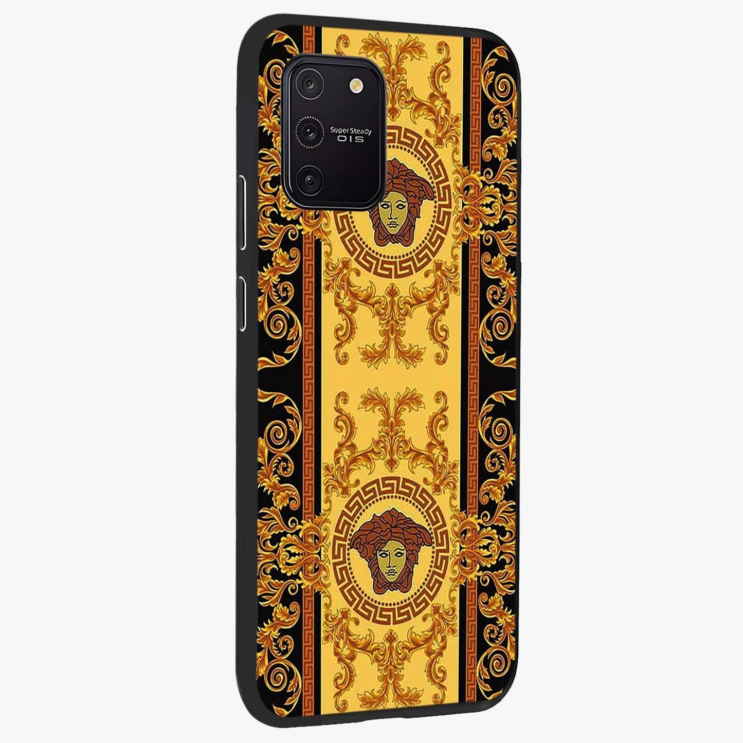 Golden Lotus Glow Glass Case upright view showcasing luminous lotus artwork with peaceful divine theme.