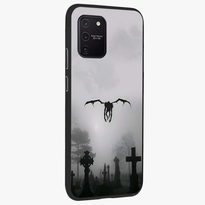 Graveyard Shadow Descent Glass Case upright view showcasing haunting graveyard artwork with dramatic dark theme.