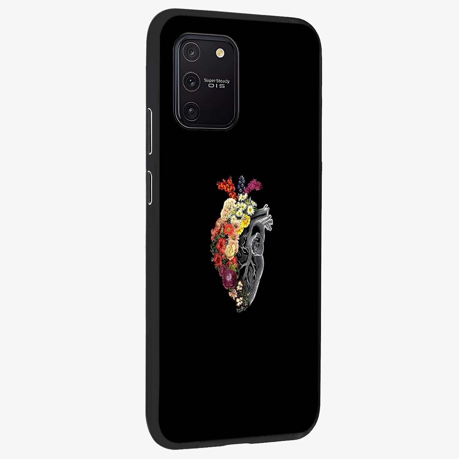Heart With Flowers Glass Case upright view showcasing decorative heart and floral artwork with sweet romantic theme.
