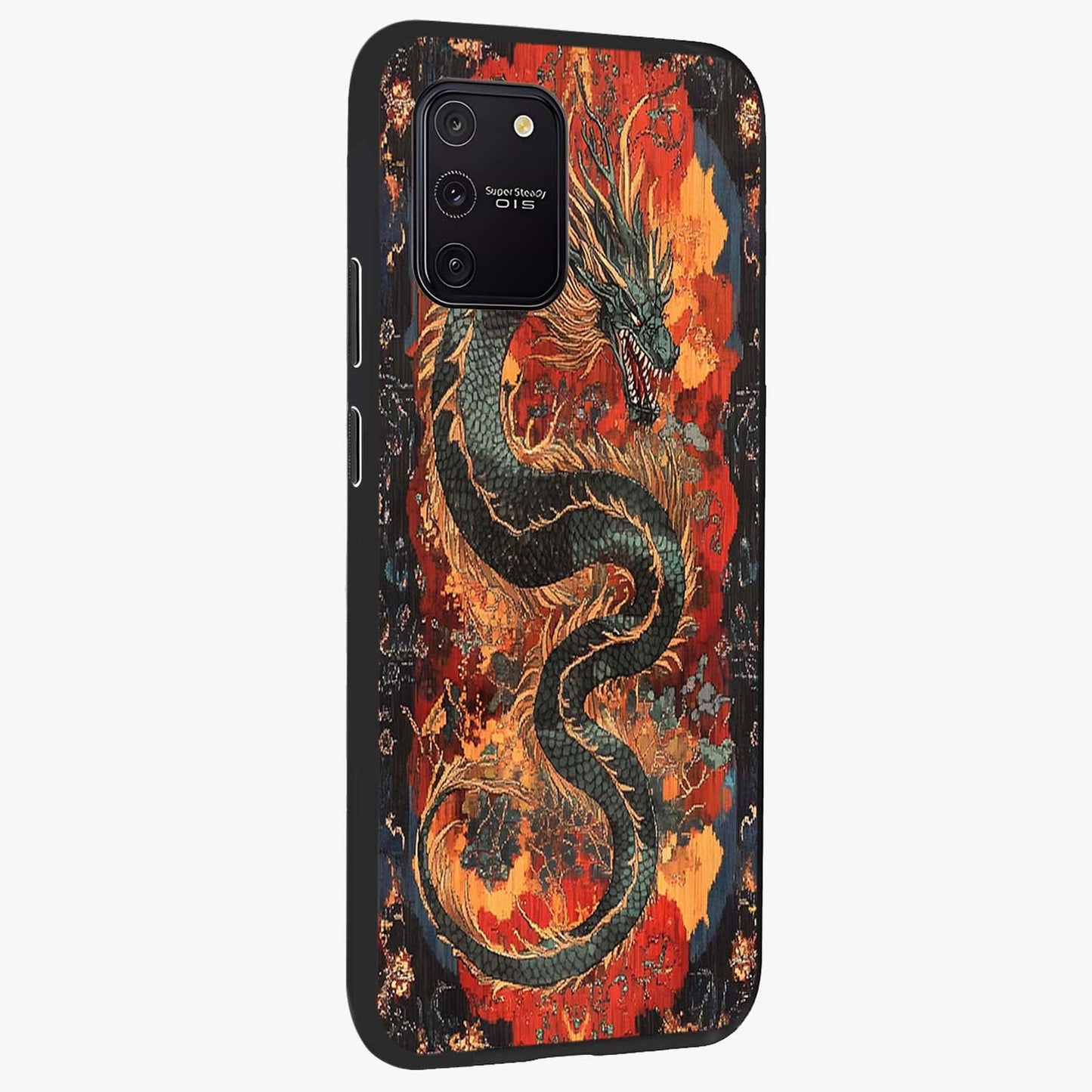 Inferno Dragon Soul Glass Case upright view showcasing intense dragon artwork with fantasy fire theme.