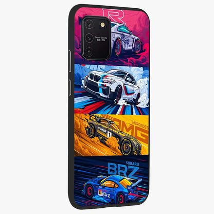 JDM Sports Car Glass Case upright view showcasing dynamic sports car artwork with bold racing theme.
