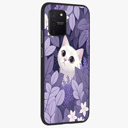 Lilac Hide Peek Cat Glass Case upright view showcasing charming cat artwork with adorable peek theme.