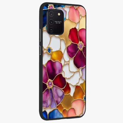 Marble Flower Pattern Glass Case upright view showcasing decorative marble flower artwork with refined style.