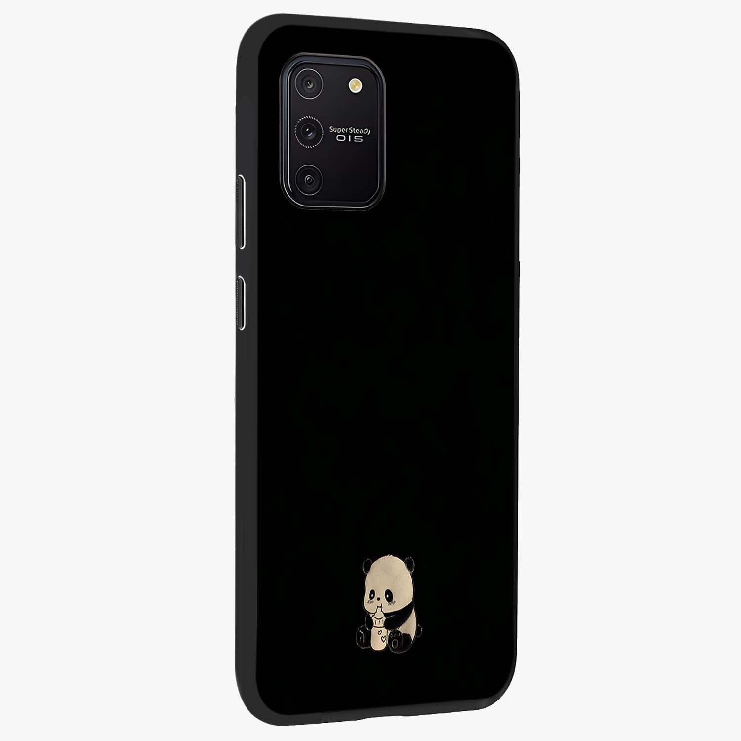 Midnight Panda Love Glass Case upright view showcasing charming panda artwork with playful romantic theme.