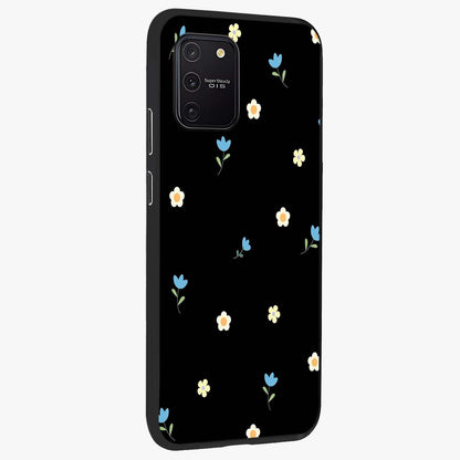 Minimal Petal Whispers Glass Case upright view showcasing elegant floral artwork with modern minimalist style.