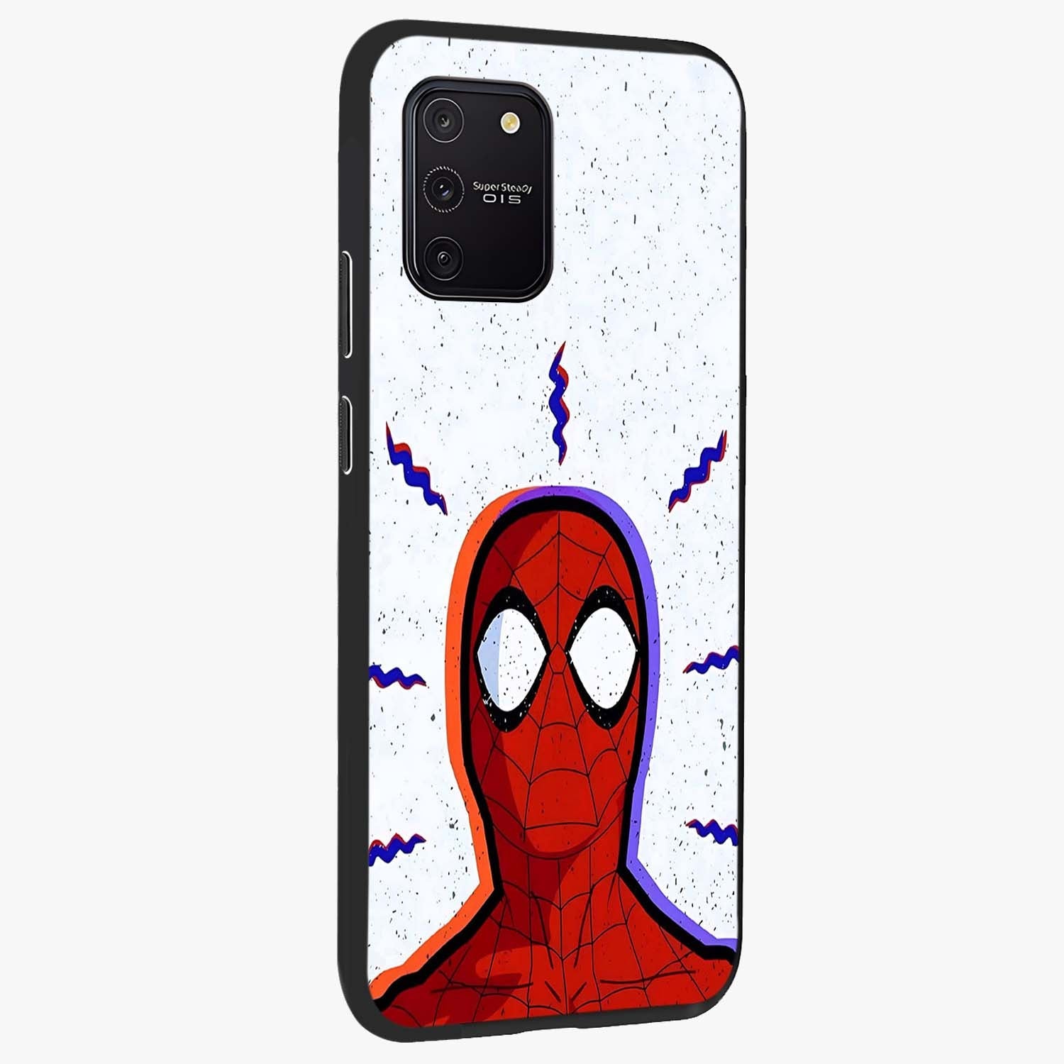 Omg Spiderman Glass Case upright view showcasing energetic superhero artwork with vibrant comic theme.