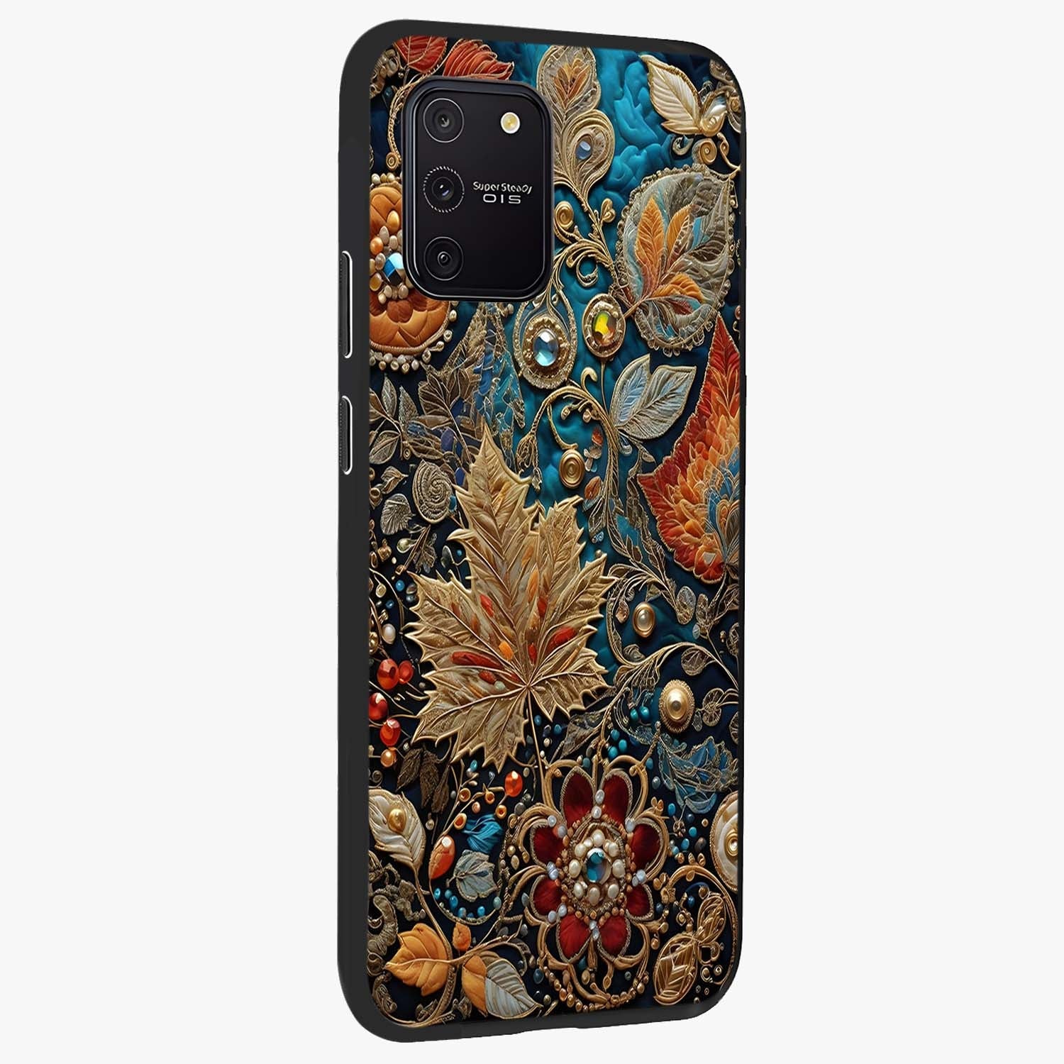 Royal Jewel Garden Glass Case upright view showcasing rich floral artwork with luxurious garden theme.