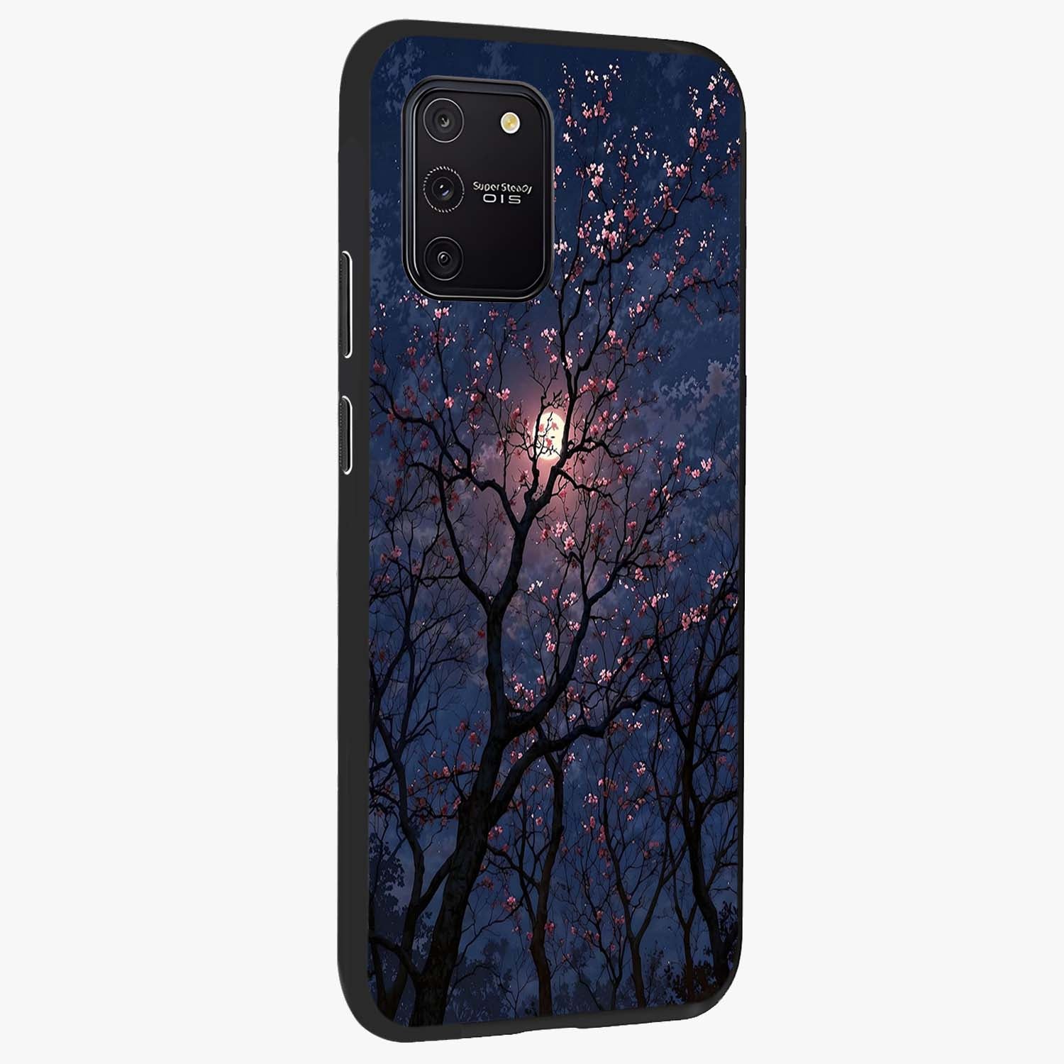 Twilight Sakura Serenade Glass Case upright view showcasing beautiful cherry blossom artwork with serene evening theme.