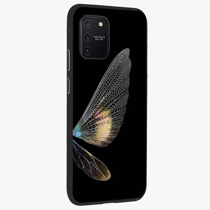 Whispers Of Wings Glass Case upright view showcasing elegant wing artwork with light airy theme.