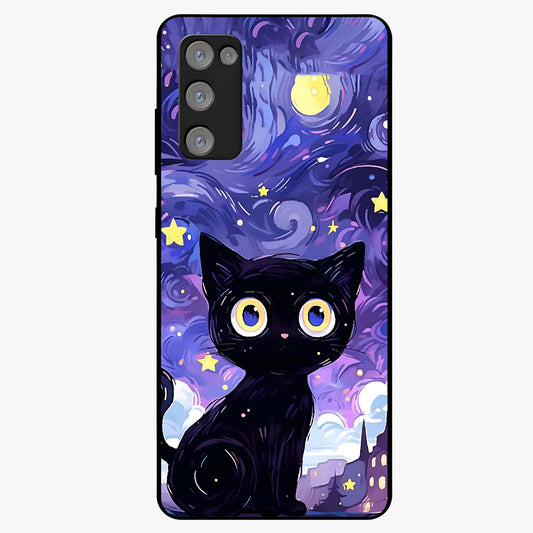Abstract Cat Art Glass Case showing flat back view with artistic cat illustration and glossy glass finish.