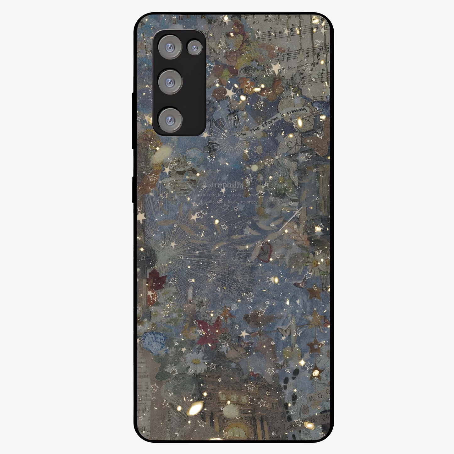 Aesthetic Astrolophia Glass Case showing flat back view with dreamy aesthetic design and glossy glass finish.