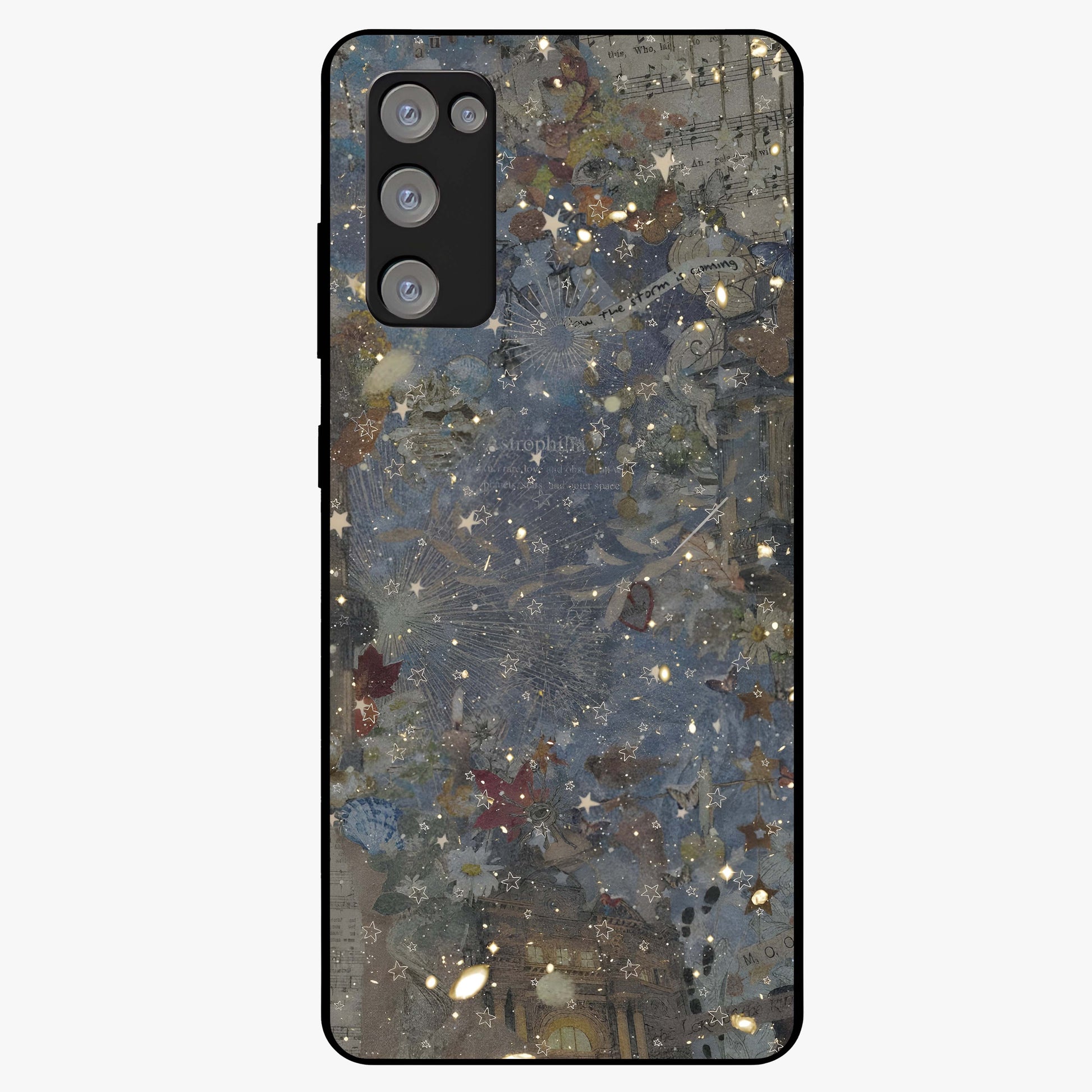 Aesthetic Astrolophia Glass Case showing flat back view with dreamy aesthetic design and glossy glass finish.
