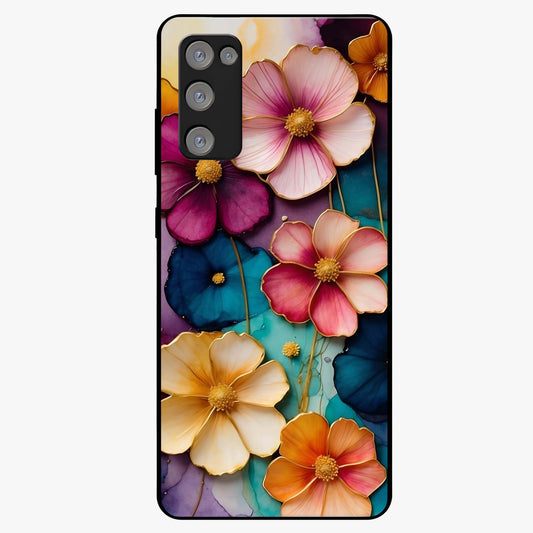 Artlyn Grace Flower Pattern Glass Case showing flat back view with elegant floral pattern artwork and glossy glass finish.