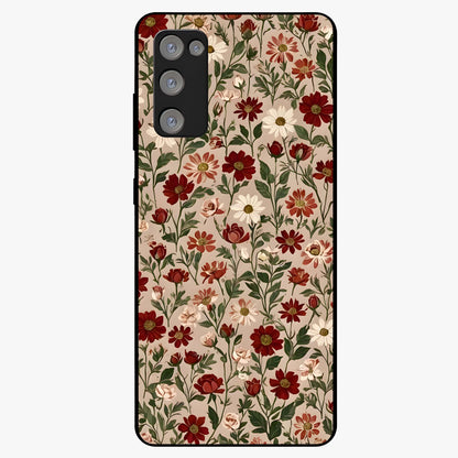 Biege Flower With Leaf Glass Case showing flat back view with soft beige floral artwork and glossy glass finish.