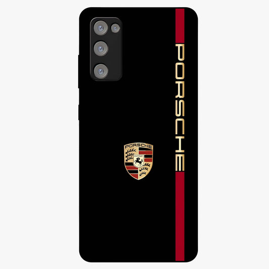Black Minimal Porsche Glass Case showing flat back view with sleek minimal sports car artwork and glossy glass finish.