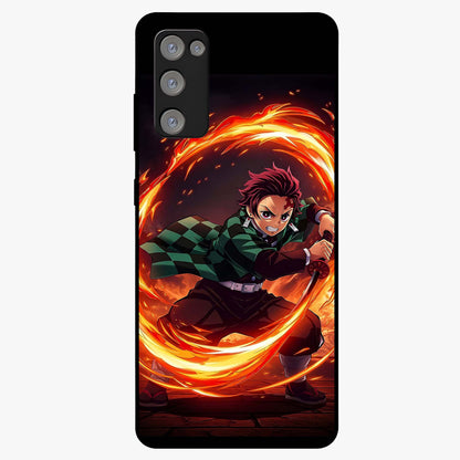 Blazing Sword Resolve Glass Case showing flat back view with fiery sword artwork and glossy glass finish.