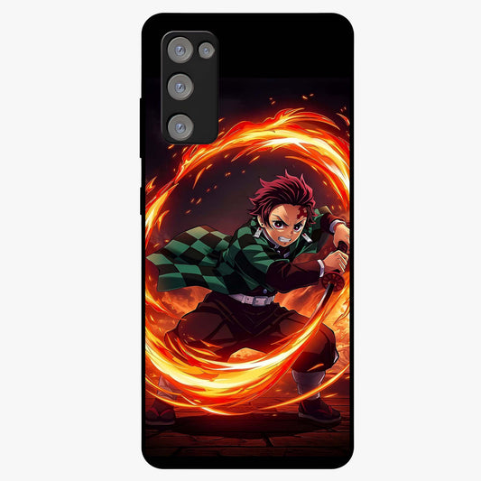 Blazing Sword Resolve Glass Case showing flat back view with fiery sword artwork and glossy glass finish.